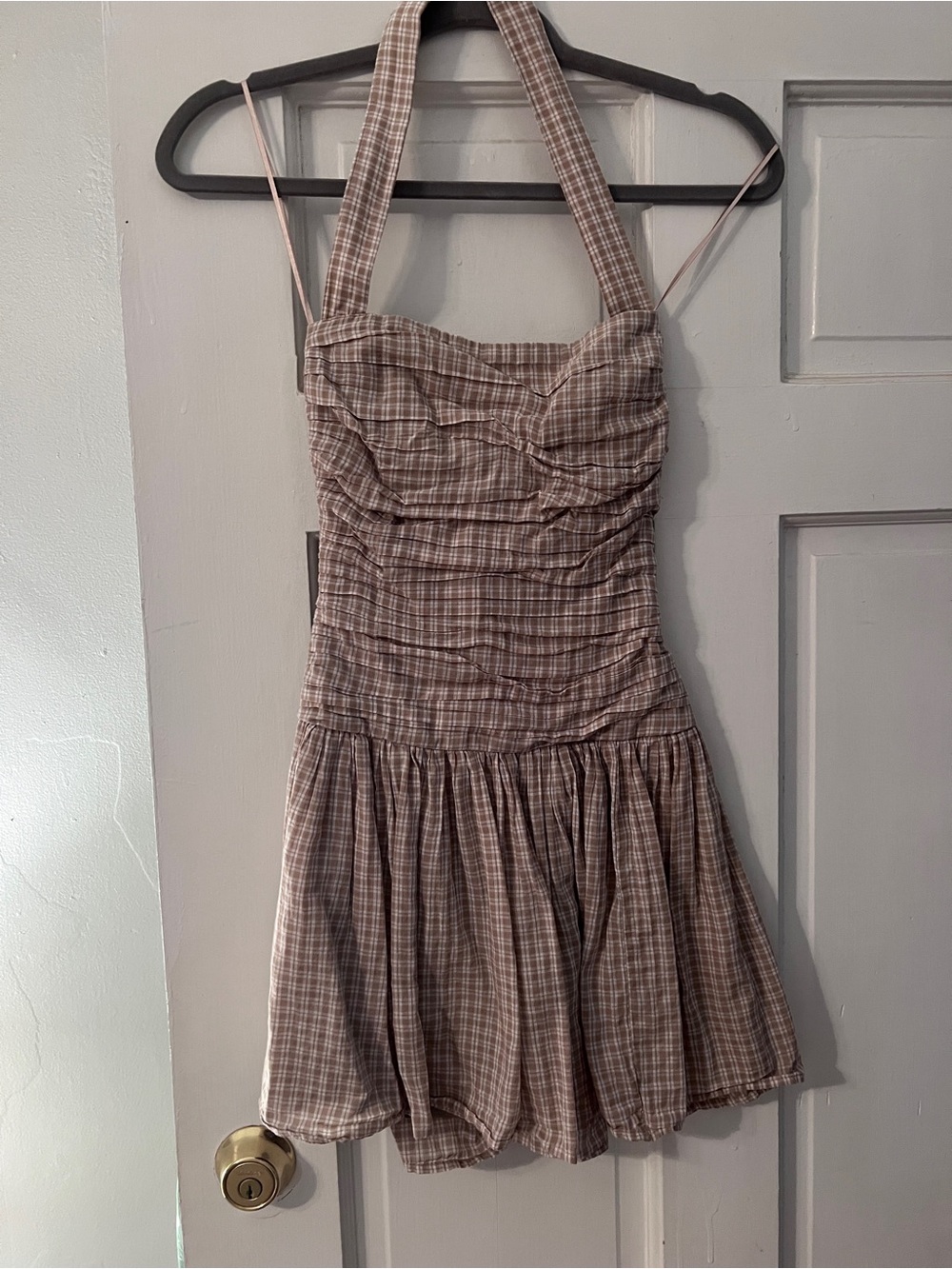 Abercrombie & Fitch Brown Plaid Halter Mini Dress